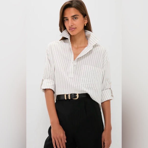 Tuckernuck Tops - Tuckernuck Pacific Stripe Augustus Shirt Small Cropped Strip, 3/4 Sleeve